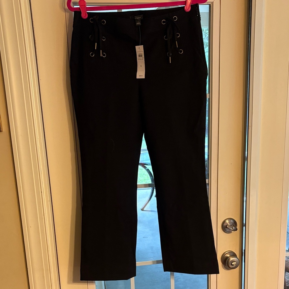 Ann Taylor Black Flare Jeans with Lace-Up Paul M Black